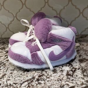 Nike Kids Fluffy Purple and White Slippers